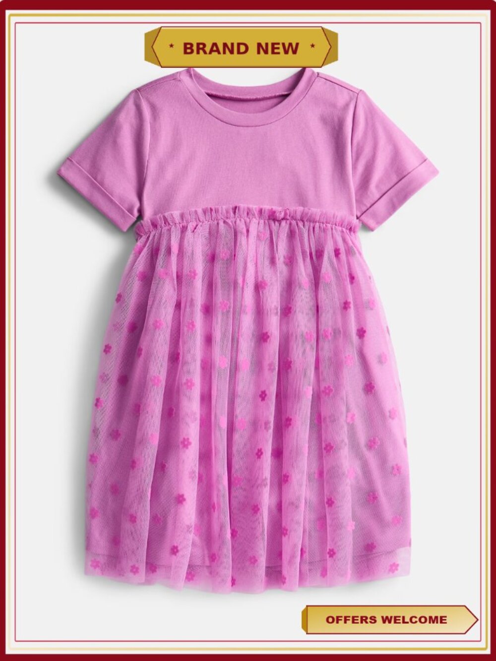 Girls T-Shirt Tulle Dress Pullover Fit Printed Skirt Casual